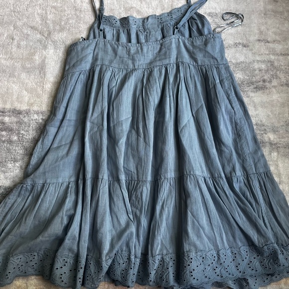 Blue Sleeveless Dress with Eyelet Hem - Picture 6 of 6